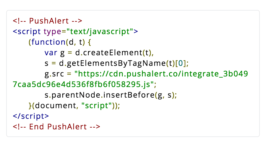 Add js PushAlert code to website